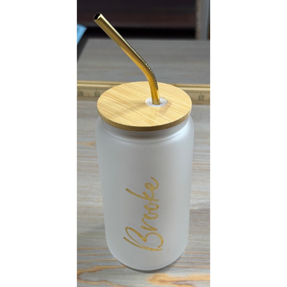 NEW Personalized Frosted Glass Tumbler with Metal Straw